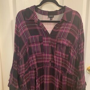 Torrid Purple and Red Boxy Dress with Notched Collar